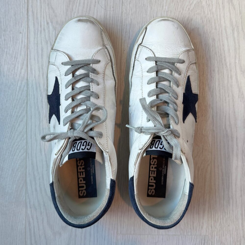 Golden Goose White Sneakers with Navy Star